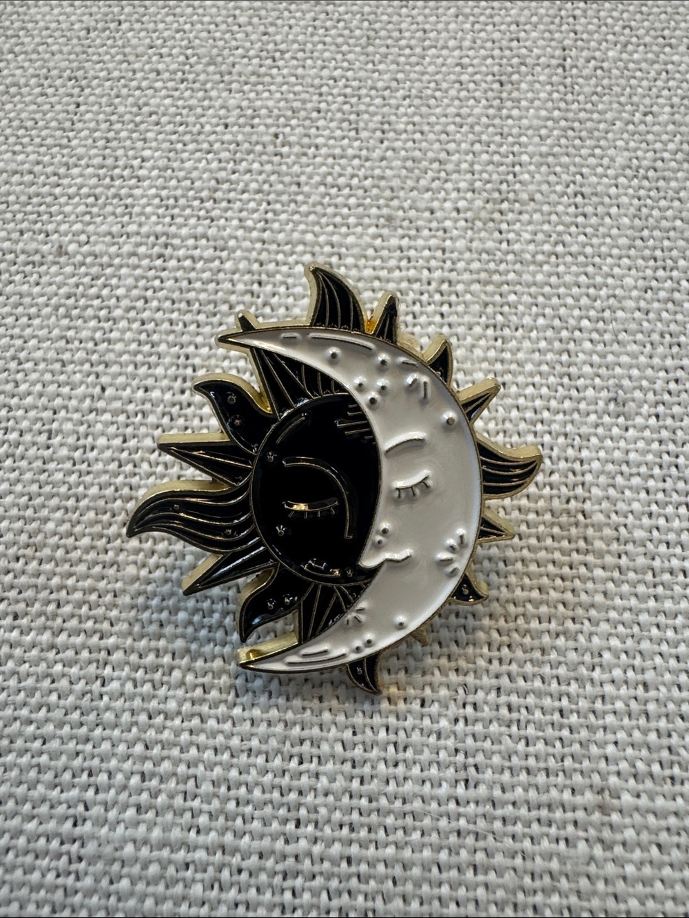 Sun and Moon Enamel Pin - Black & White Celestial Design